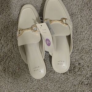 A New Day Women's Cream Mules with Gold Accent